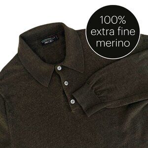 SIMONS Dark Olive Green Extra Fine Merino Wool Knit Polo Sweater m
